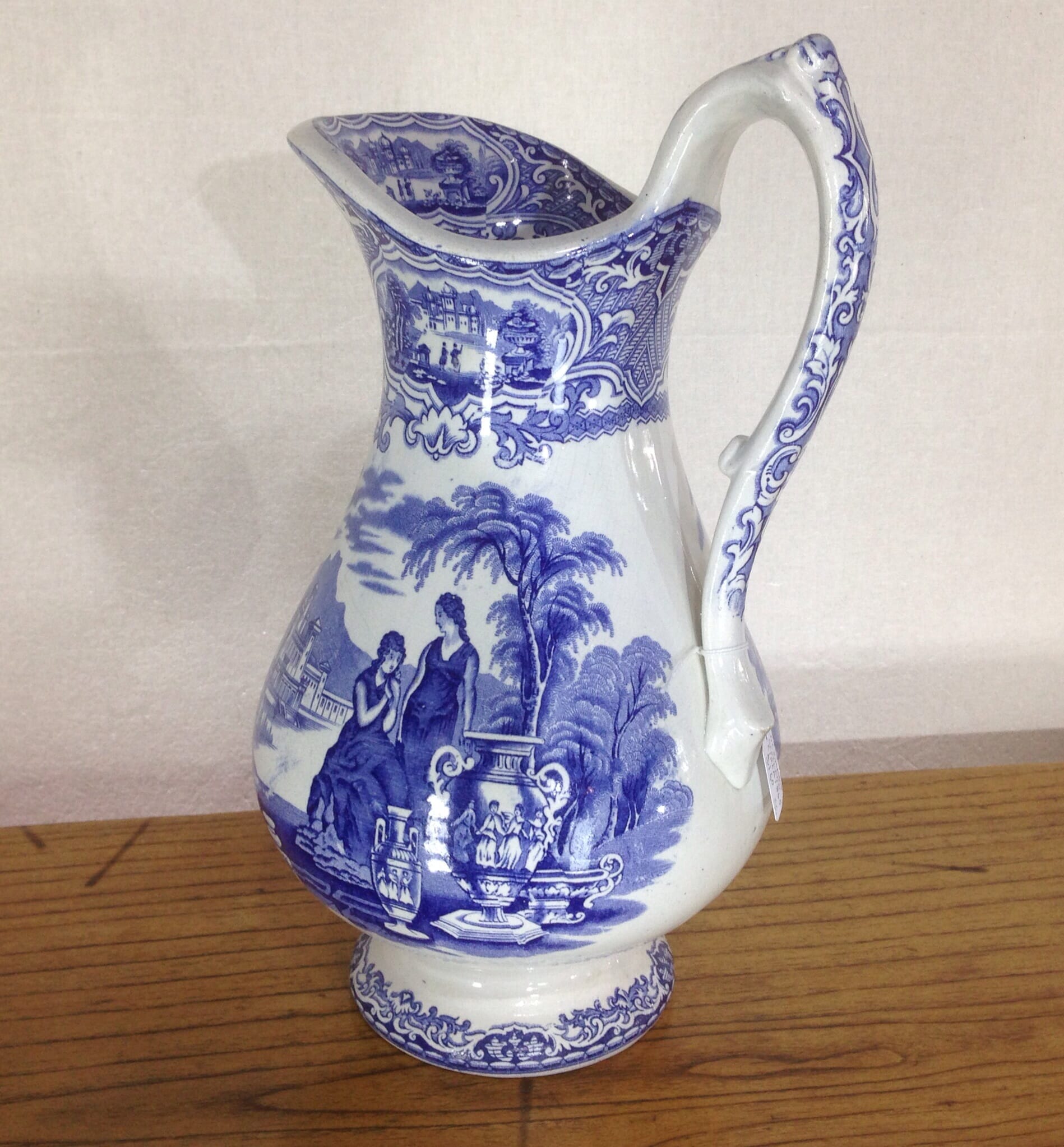 Scottish pottery jug, by Lockhart, 'etruscan' pattern, Grecian maidens & urns, c.1865-0