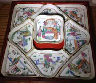 Chinese segmented set of porcelain dishes in lacquer box, c. 1850-0