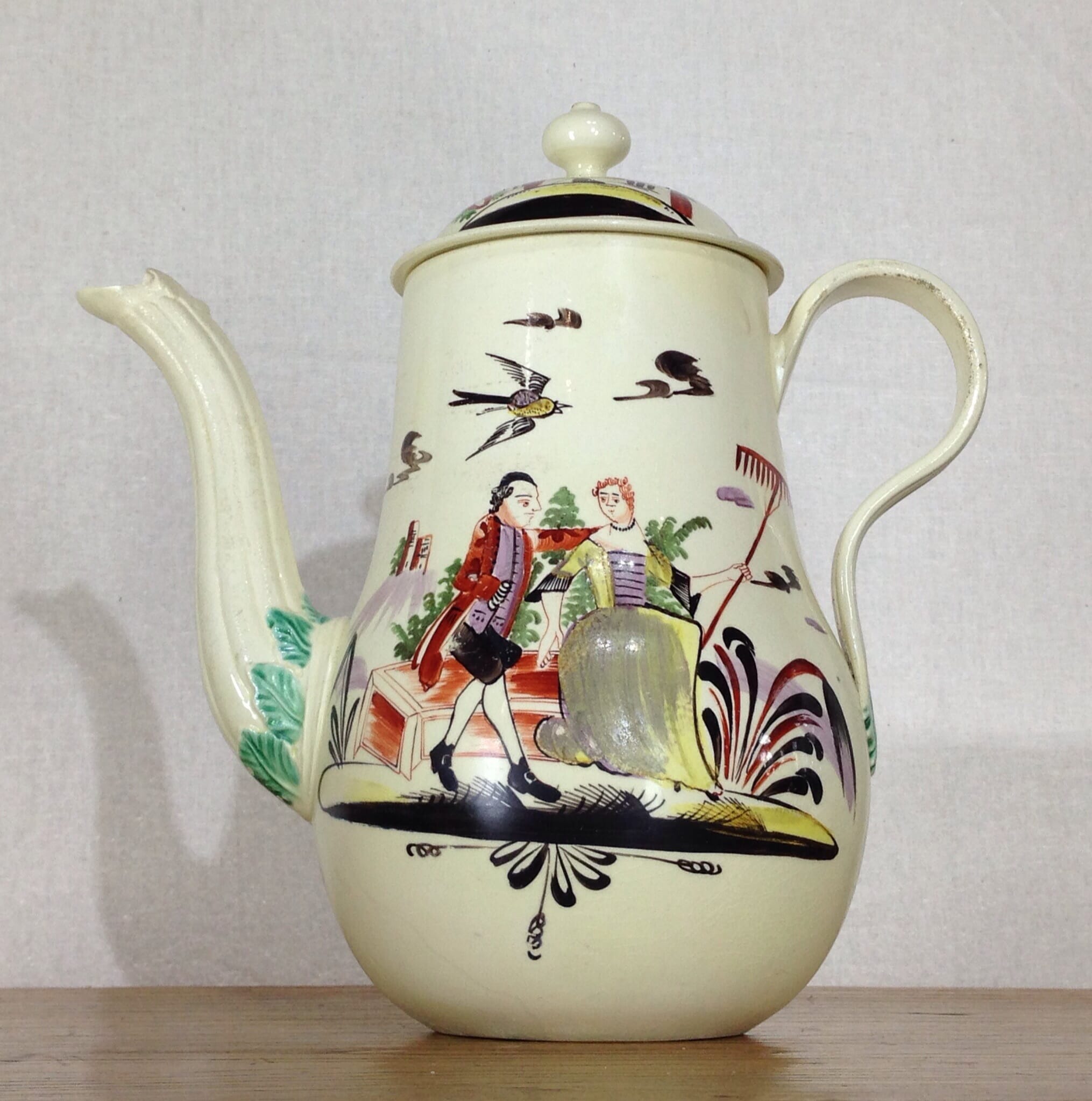 Creamware coffeepot, Rhodes type decoration, c. 1770 -0