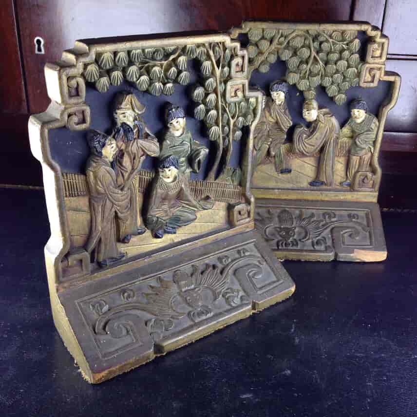 Chinese style wooden bookends , circa 1910-0