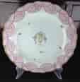 Gold Anchor Chelsea plate, classical urn with pink border, c. 1760 -0