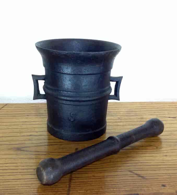 Cast Iron mortar & pestle, Hungarian, 19th century -0