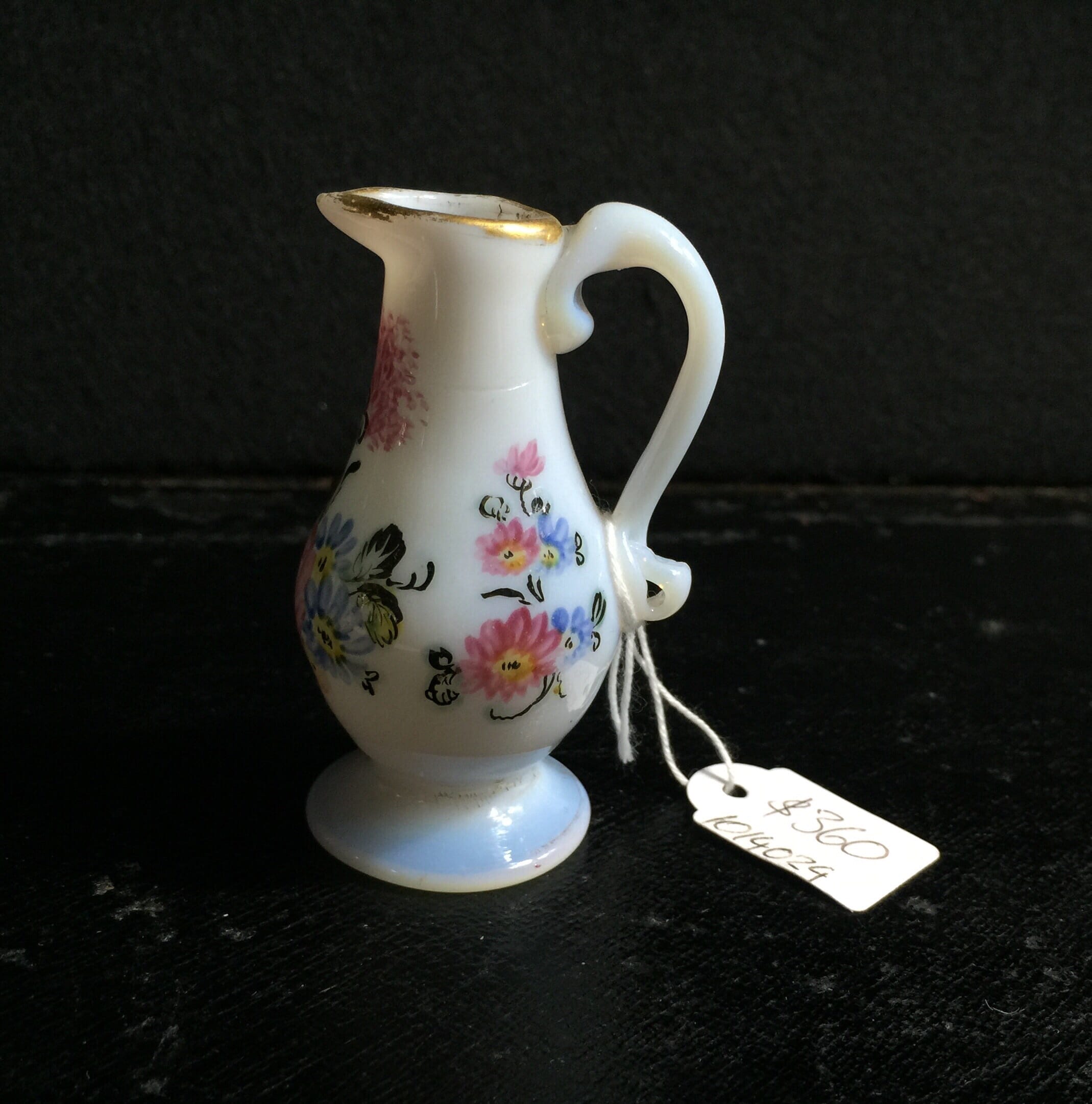 French milk glass miniature jug, flower painting, c.1770 -0