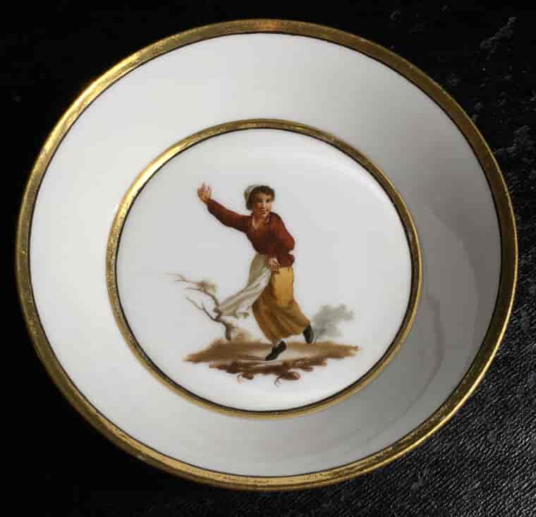 Paris Porcelain coffee cup & saucer, peasant scene after Tenniers, c.1810 -0