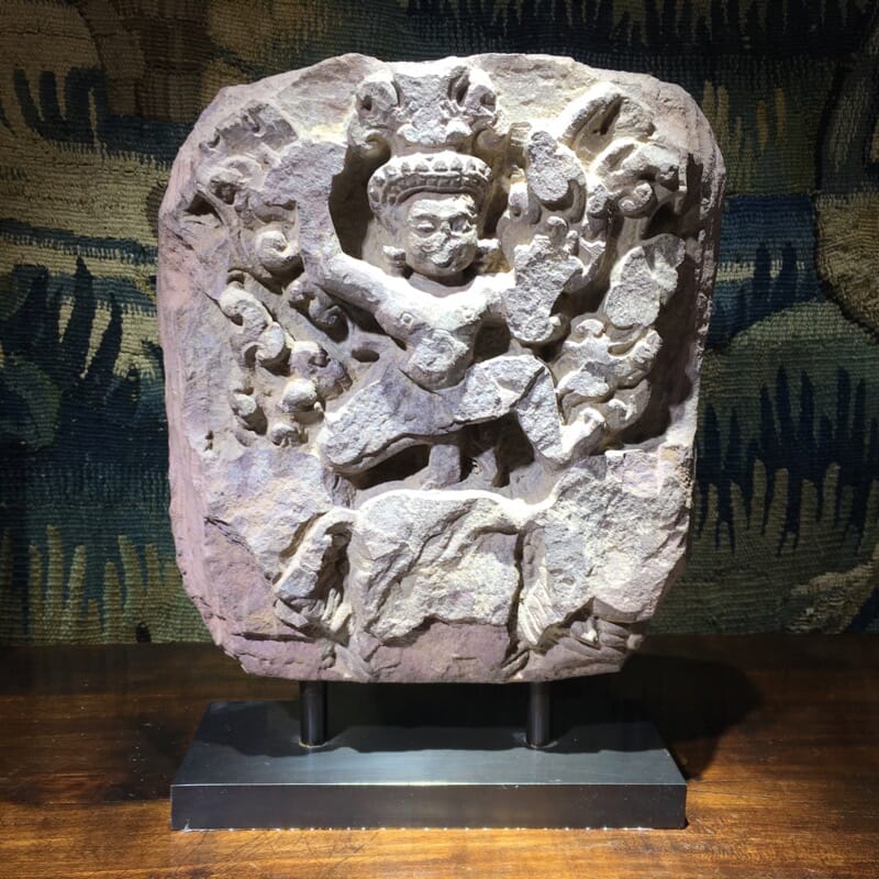 Khmer stone fragment showing ‘Indra’, 10th - 12th century -0