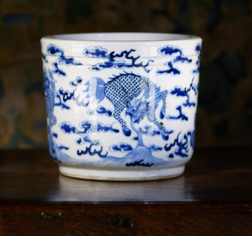 Chinese blue & white censor, Kylin and clouds, 18th century -0
