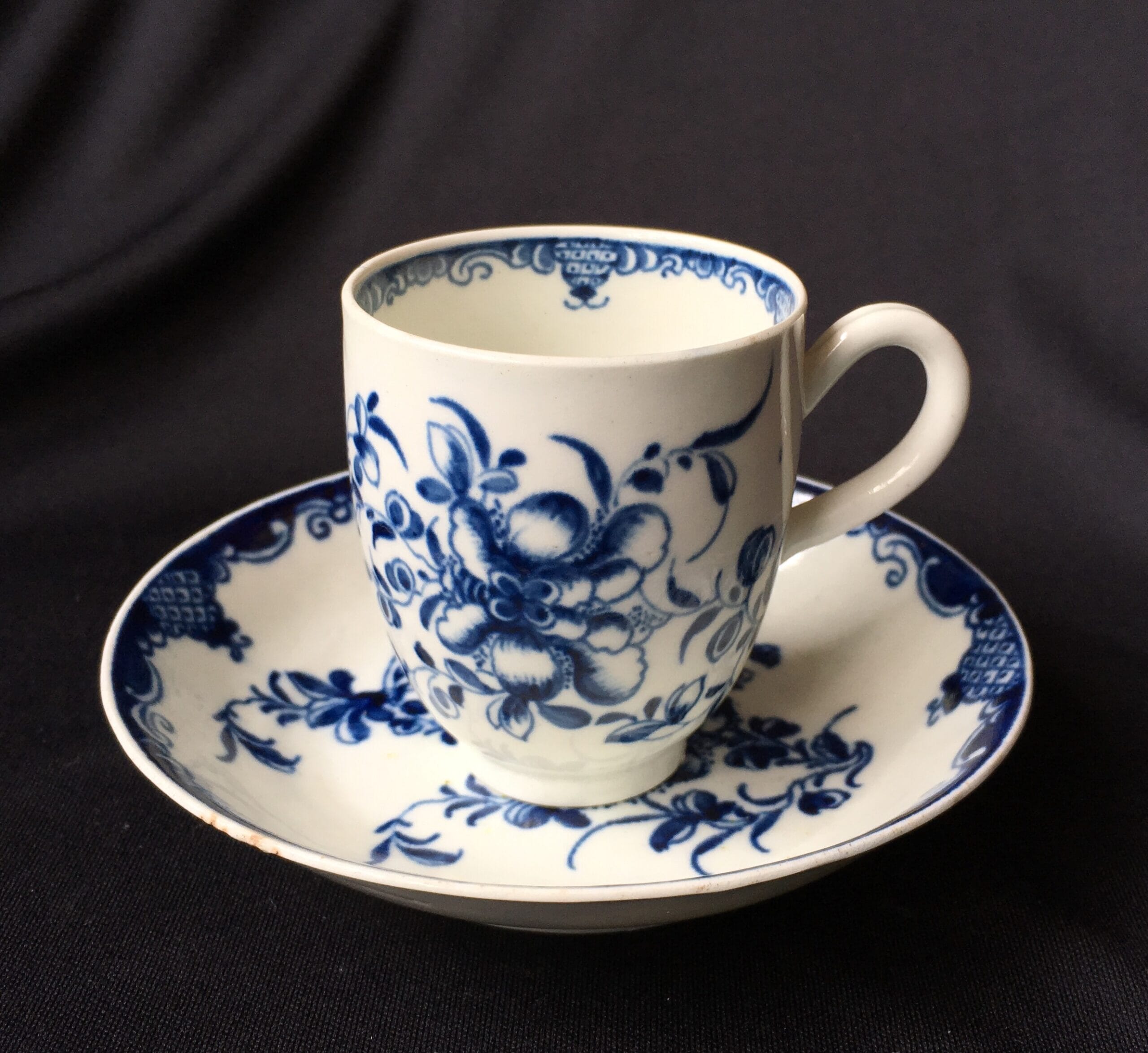 Worcester Mansfield pattern coffee cup & saucer, circa 1770