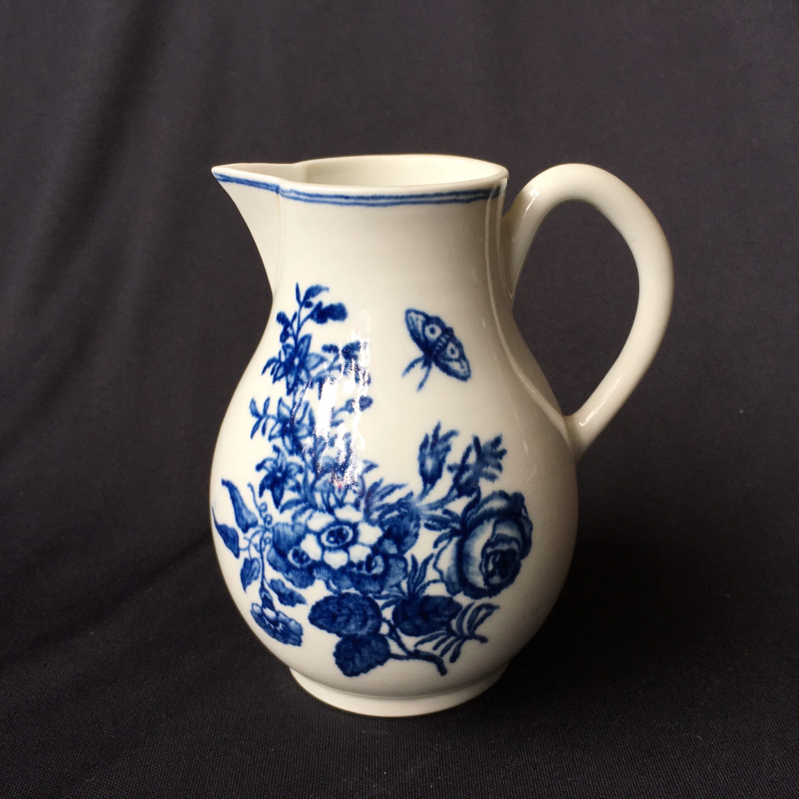Caughley jug with flower & moth print, C. 1770 -0