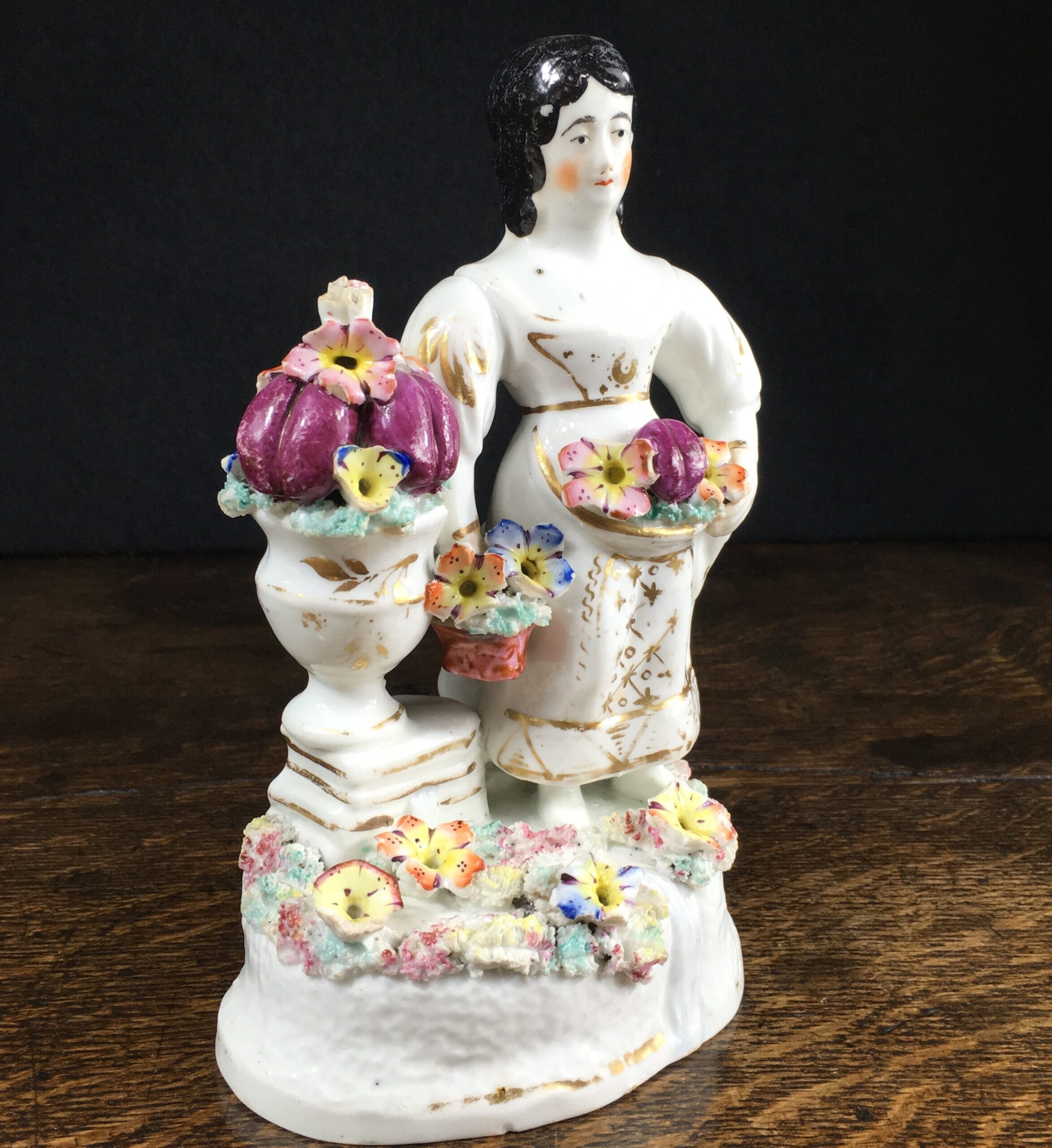 Staffordshire porcelain figure of girl & flowers, Lloyds, c. 1835 -0
