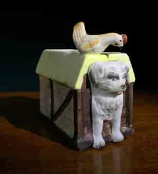 German porcelain matchpot - chook on a doghouse. Circa 1910-0
