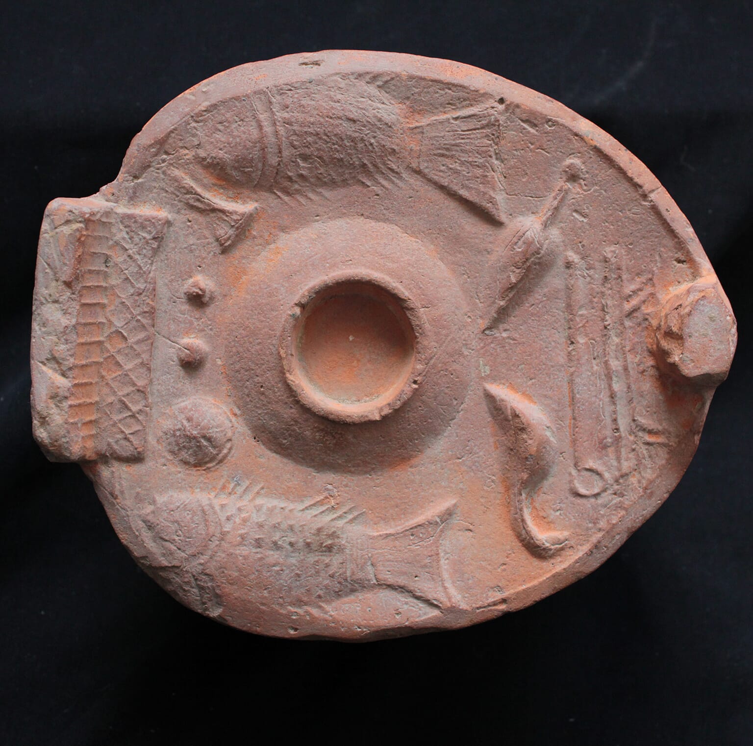 Chinese Han Dynasty stove model, with food & implements, 206BC-220AD -0