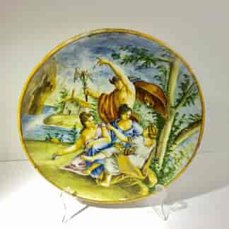 Maiolica charger with Hermes and the Three Graces, 19th Century -0