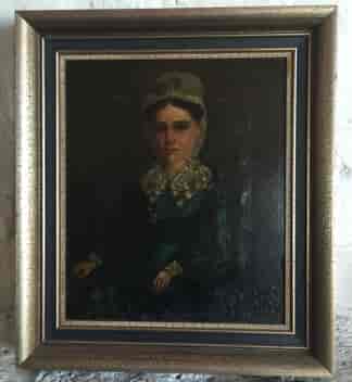 Georgian oil portrait, lady in a hat, circa 1825-0