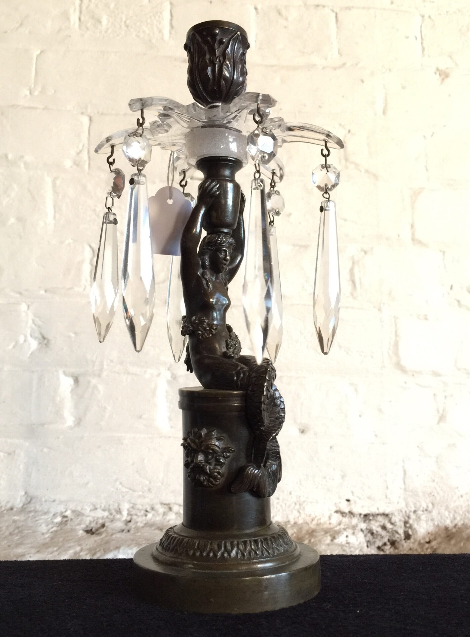 Regency bronze & glass candlestick, 'Mermaid', C.1820.-0