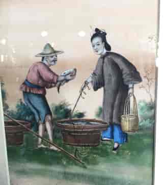 Chinese rice paper painting, Fish seller, earlier 19th century-0