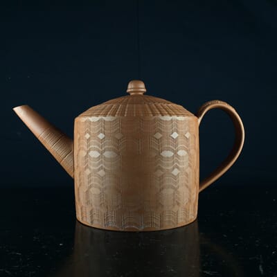 English Redware large teapot with engine turned decoration, c. 1765 -0