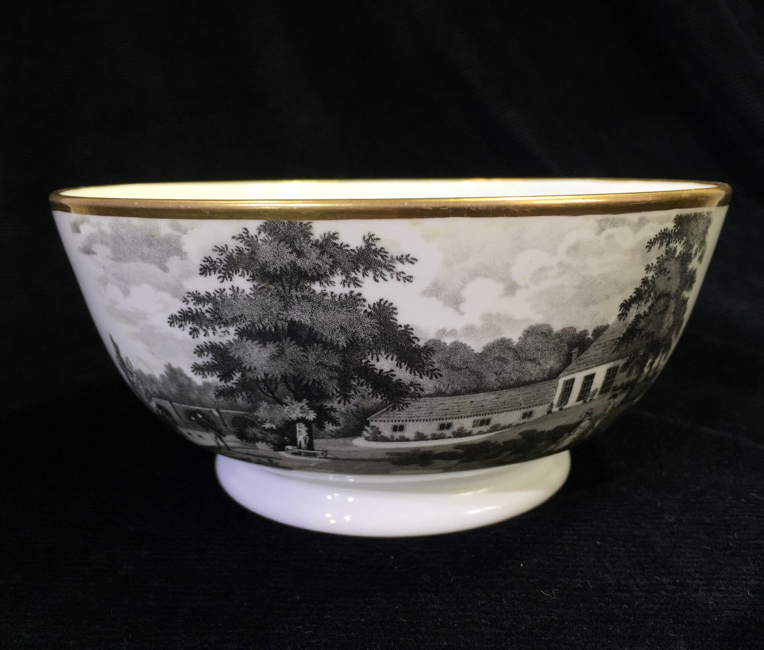 Newhall type bowl with large bat print, c.1810-0