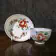 English creamware teabowl & saucer, Rose pattern, c.1765 -0