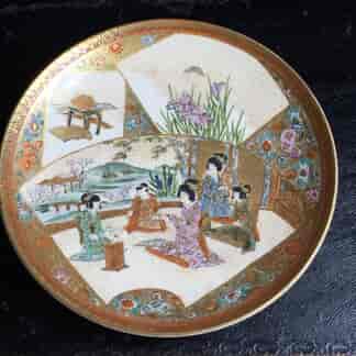 Satsuma dish, tea ceremony & flowers, c. 1910-0