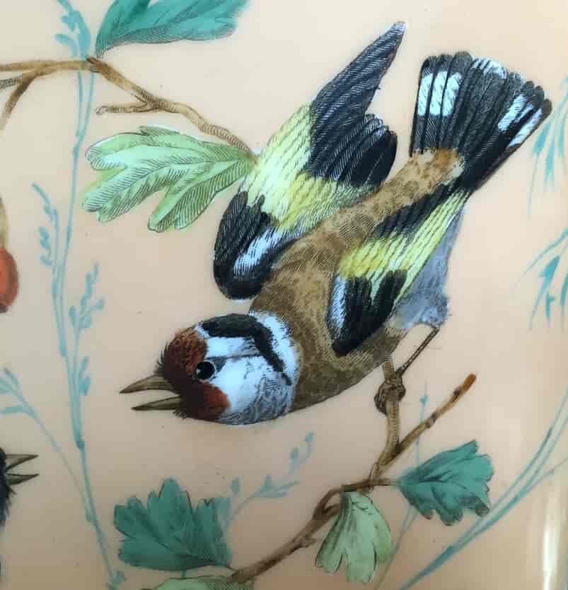 French glass large jardiniere painted with birds, circa 1870-10486