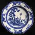 Chinese porcelain plate, blue & white pattern of birds & garden, c. 1750-0