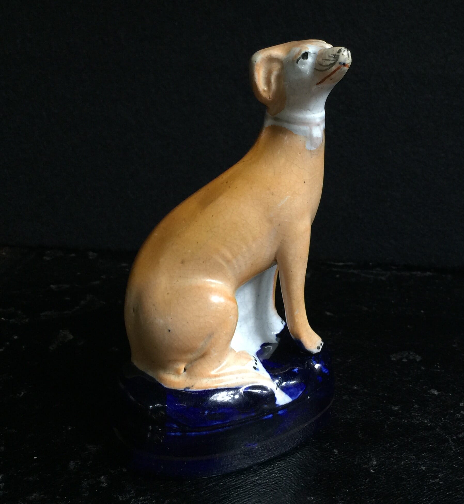 Staffordshire pottery whippet dog figure, circa 1860-0