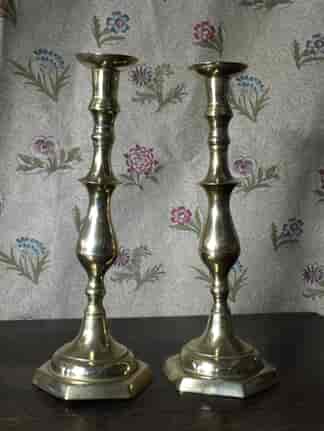 Pair of large brass candlesticks, continental 19th century-0