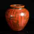 Royal Lancastrian pottery vase, orange with geometric pattern, c.1920-0