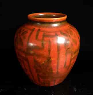 Royal Lancastrian pottery vase, orange with geometric pattern, c.1920-0