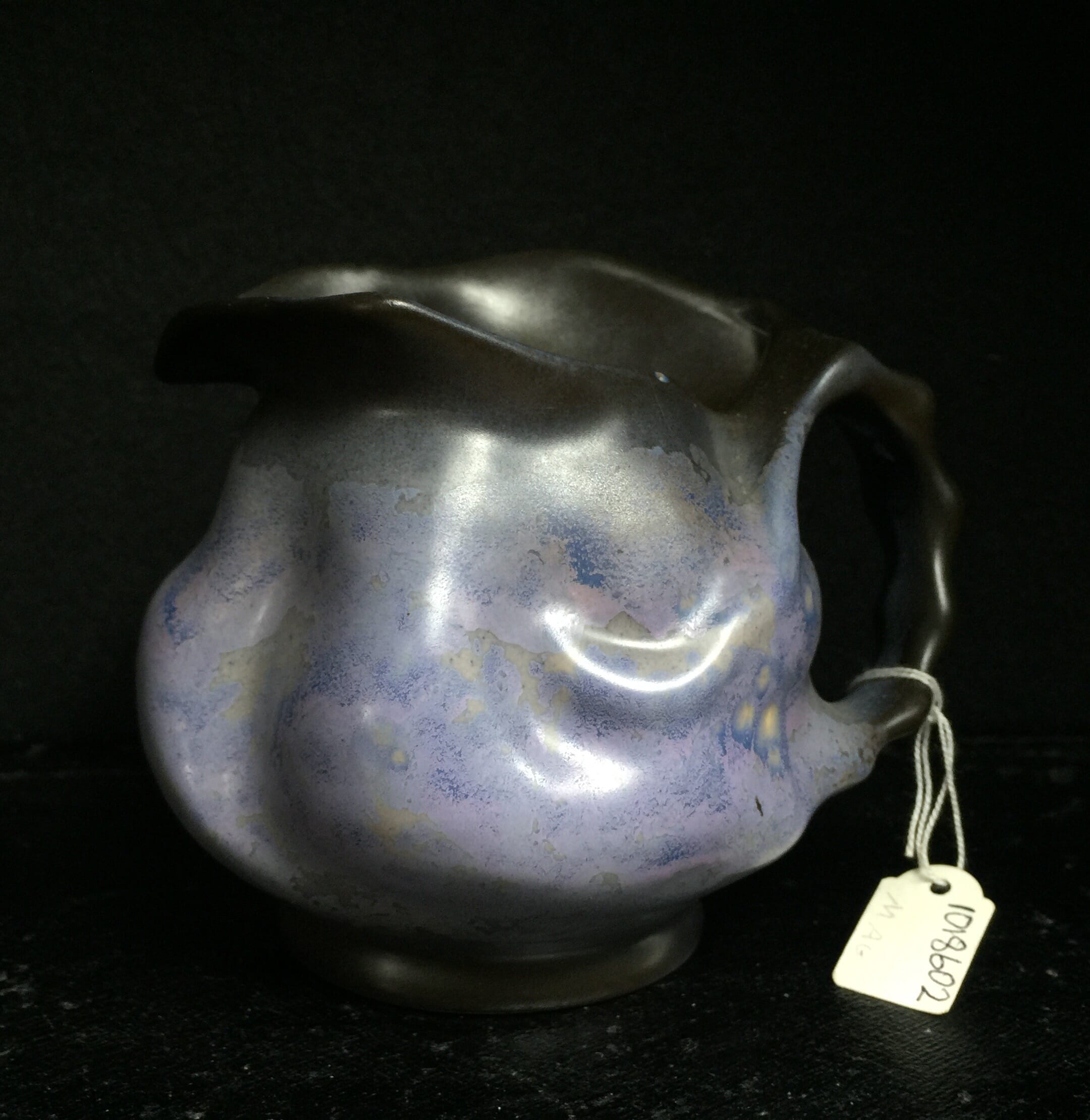 Goedewaagen jug with lavender glaze, fantastic nouveau shape, c. 1935-0