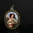 Continental Plaque painted with a Gypsy girl with rose, 19th century.-0