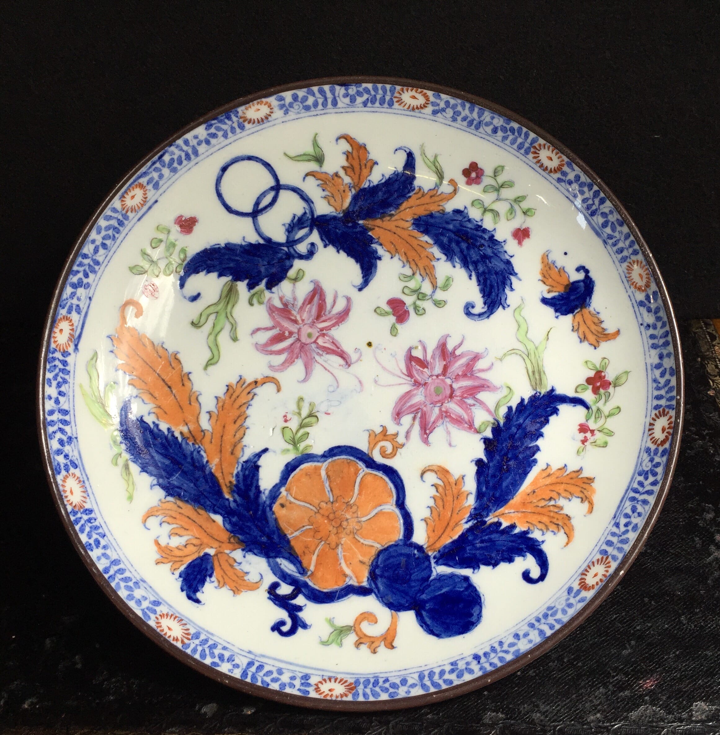 Newhall saucer dish, brightly coloured batt print, pat. 272, c.1795-0