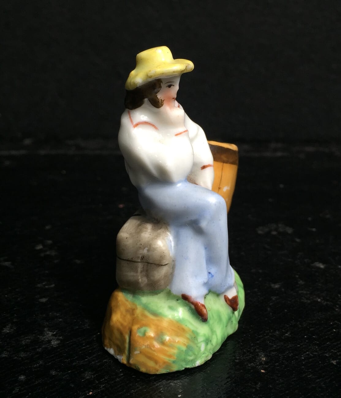 German porcelain match holder, man with barrel & axe, Circa 1880-11507