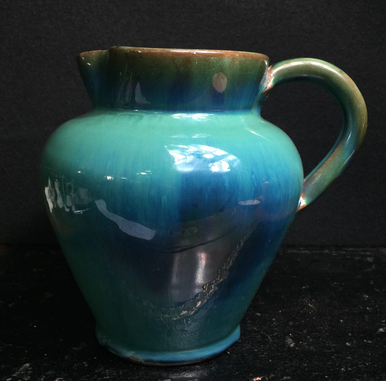 Dicker Pottery jug, turquoise glaze, c.1935-11546