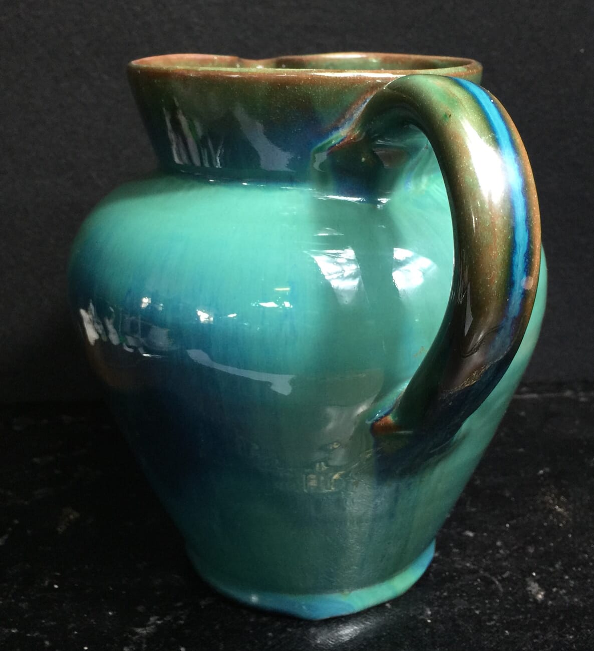 Dicker Pottery jug, turquoise glaze, c.1935-11547