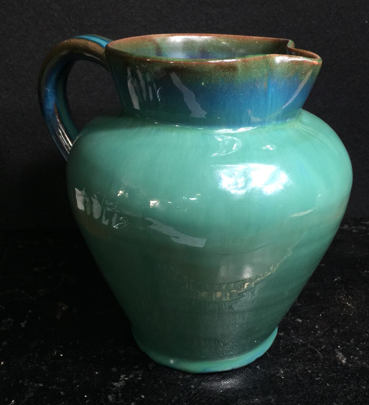 Dicker Pottery jug, turquoise glaze, c.1935-11548