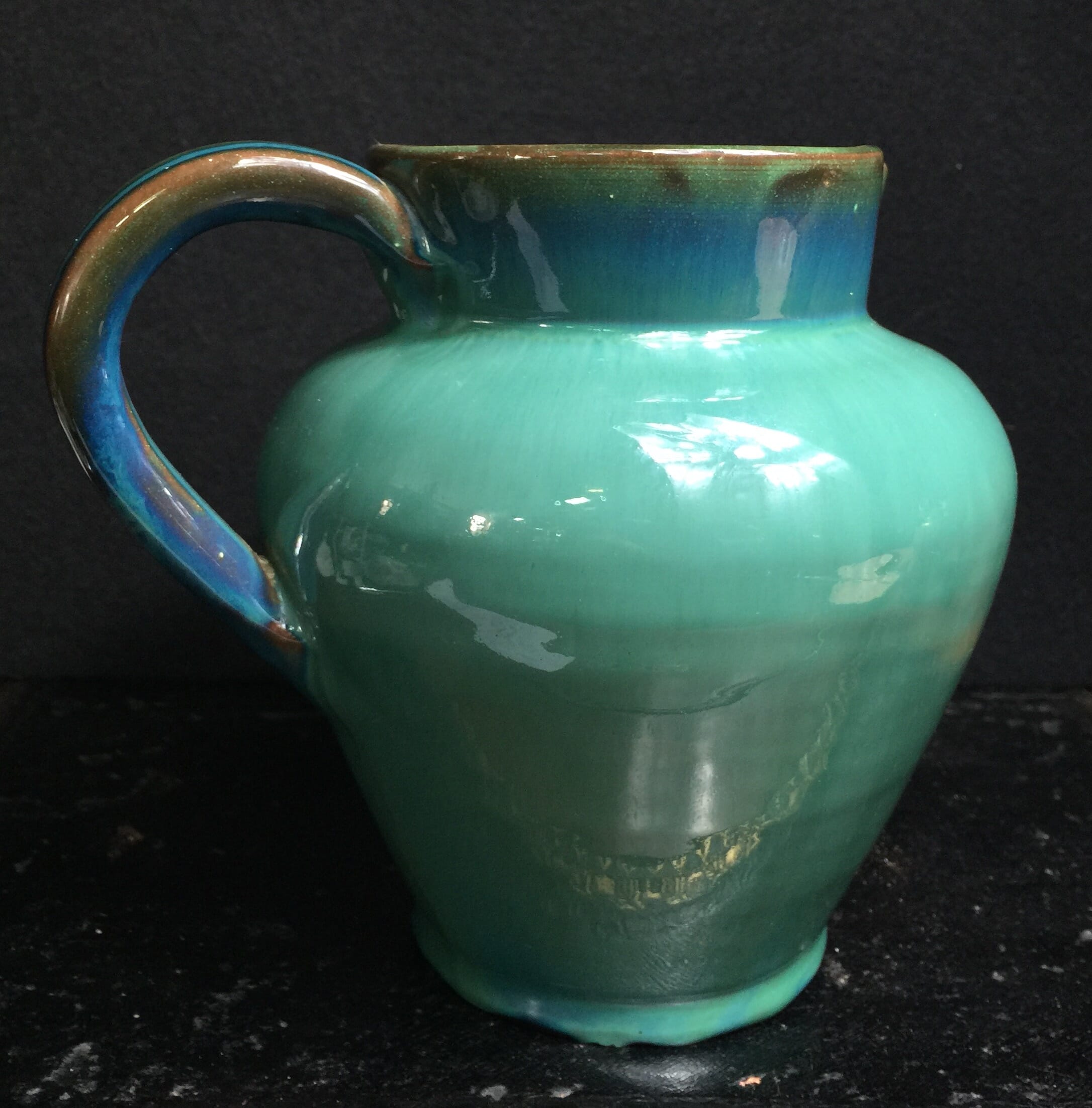 Dicker Pottery jug, turquoise glaze, c.1935-0