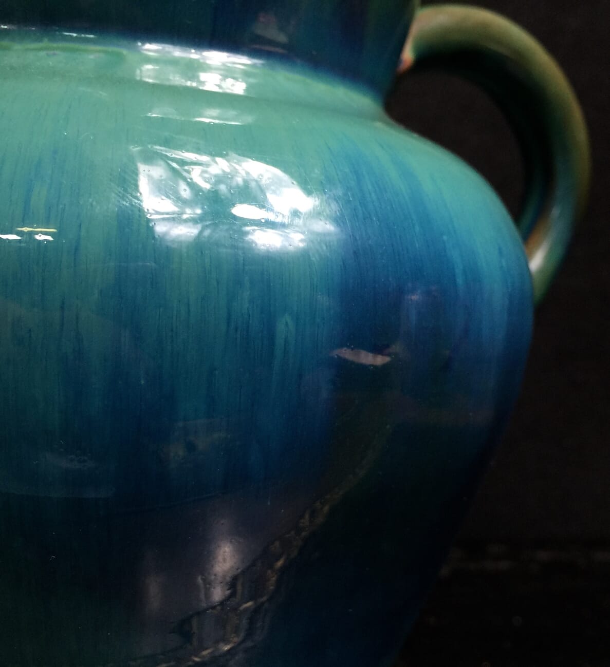 Dicker Pottery jug, turquoise glaze, c.1935-11550