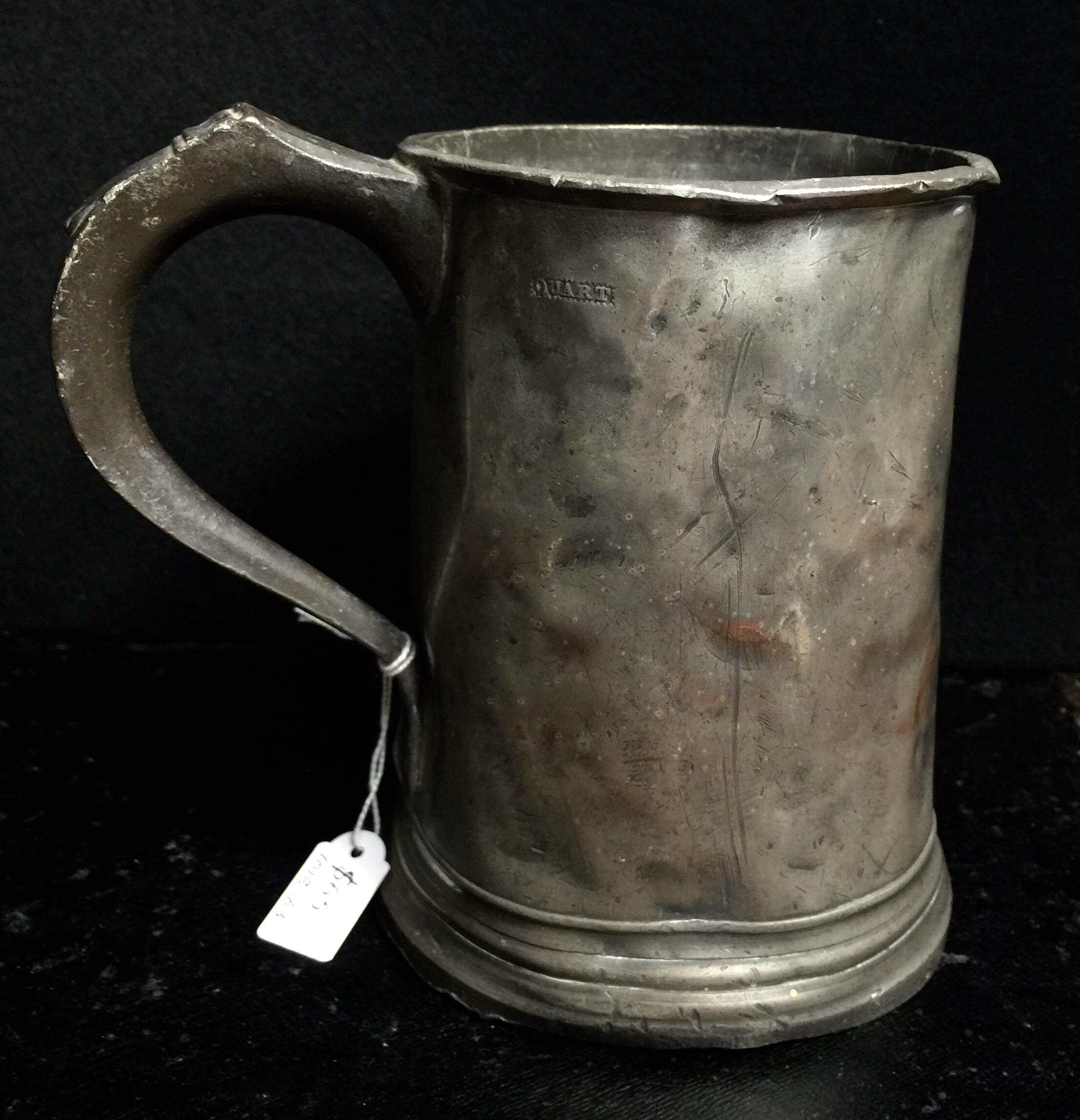 Victorian pewter tankard, quart, circa 1850-0
