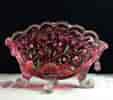 Victorian ruby glass vase, enamelled flowers, Moser? circa 1880-0