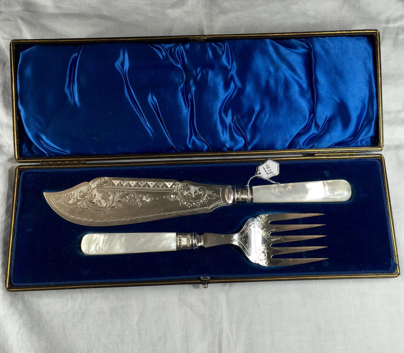 Pair of pearl handled silver plate servers, c. 1880-0