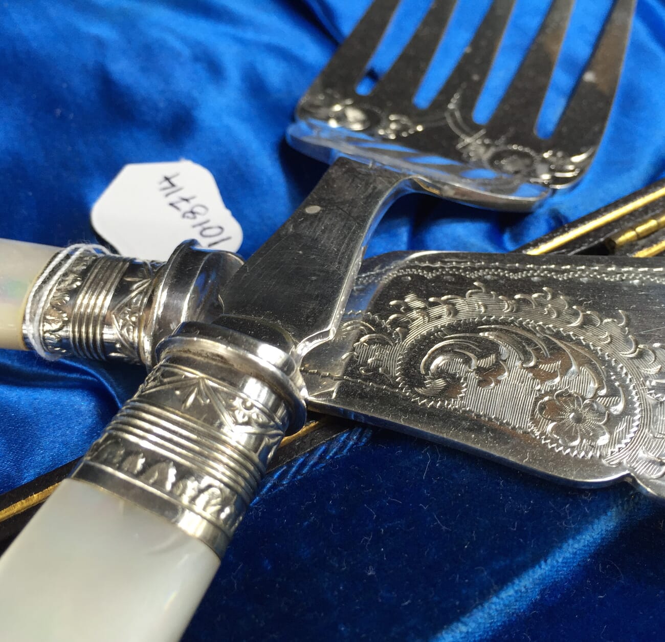 Pair of pearl handled silver plate servers, c. 1880-12084