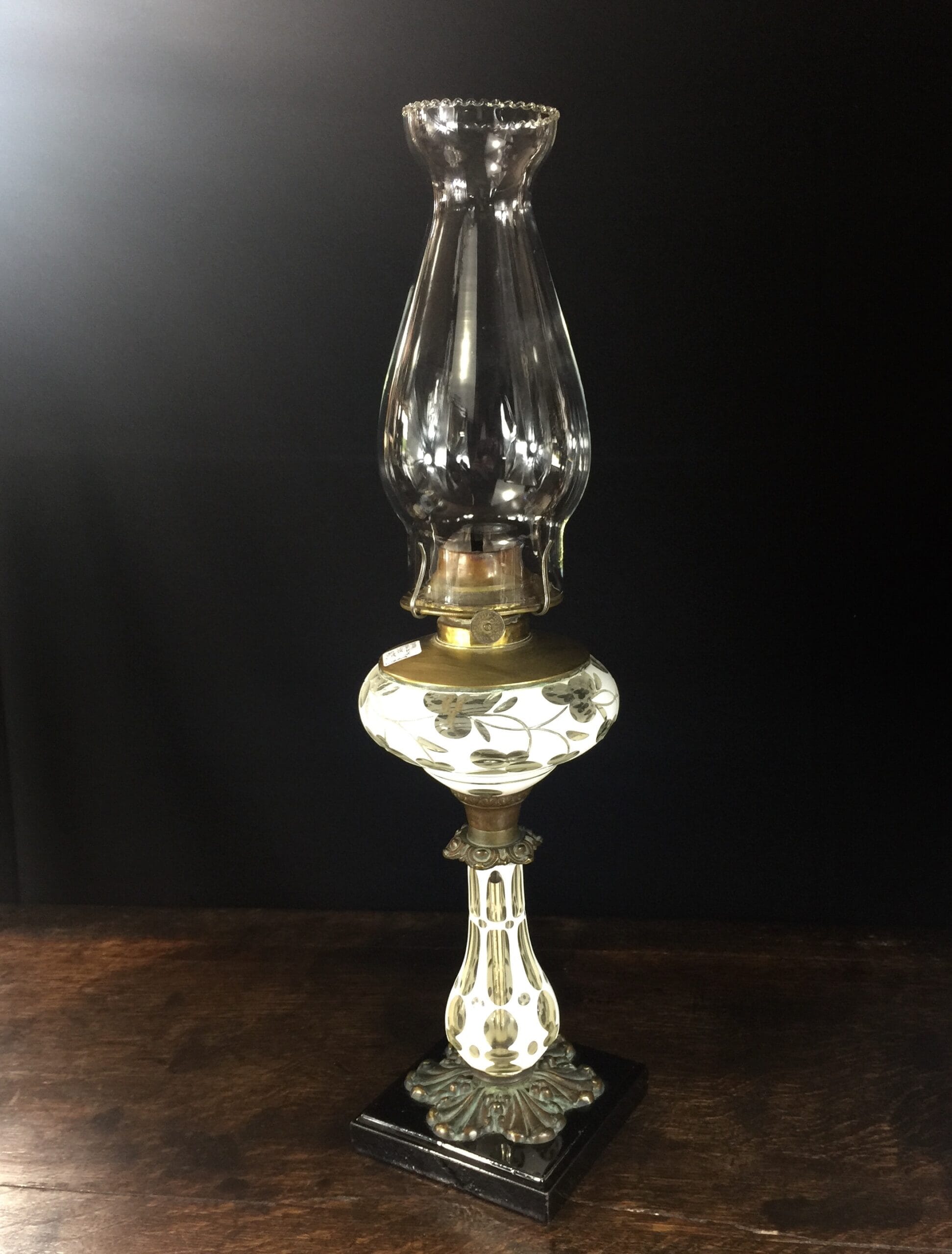Victorian white overlay kero lamp, EAGLE fitting, c.1875 -0