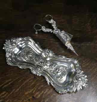 Old Sheffield Plate candle snuffer & tray, circa 1840-0