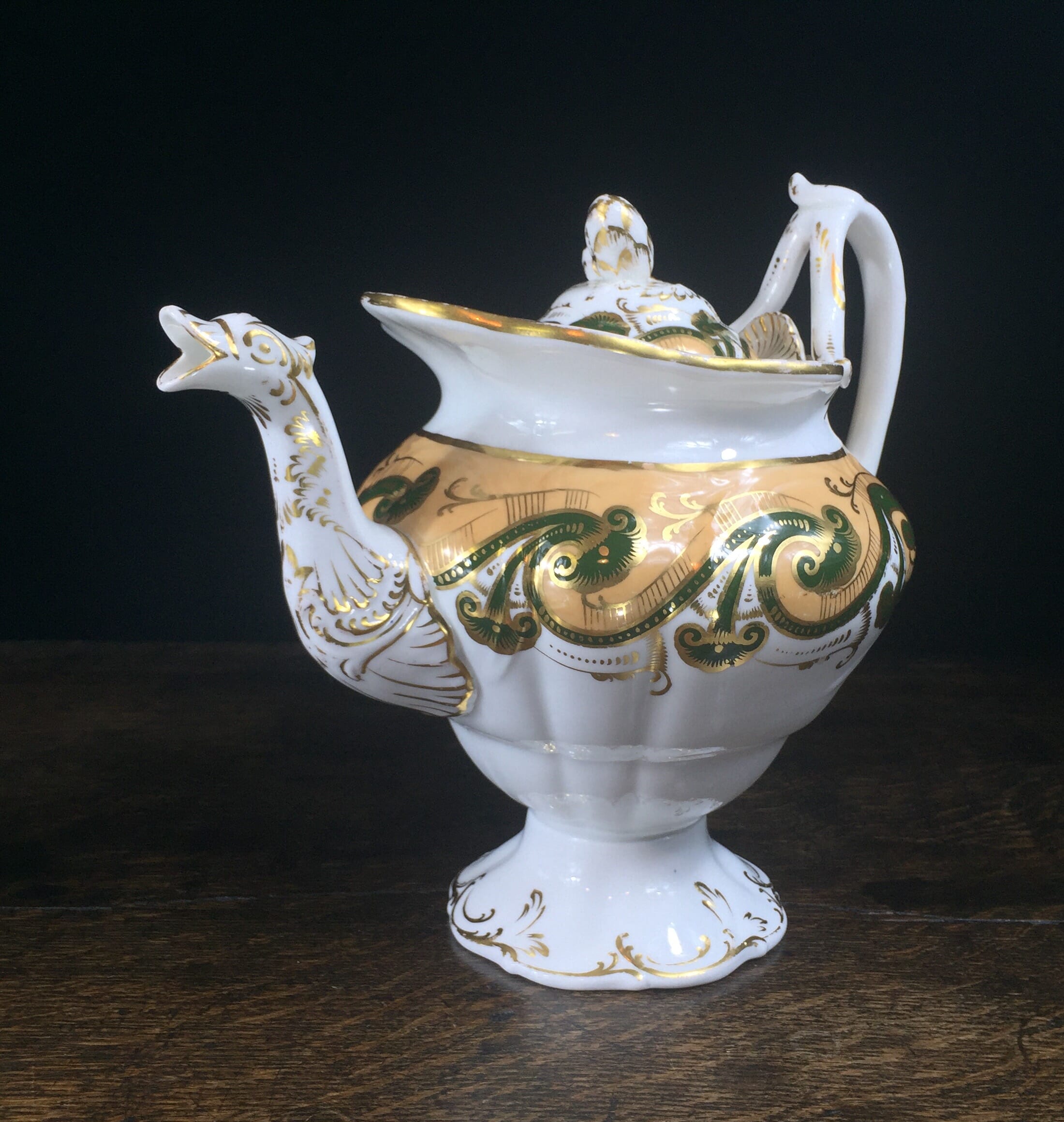 Rare William Adams rococo teapot with bird spout, c.1840 -0