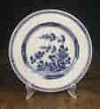 Chinese Export blue & white plate, fence, bamboo & peony, c. 1750-0