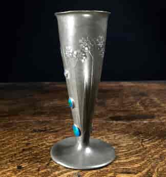 Liberty & Co pewter vase with blue enamel medallions, c.1900-0