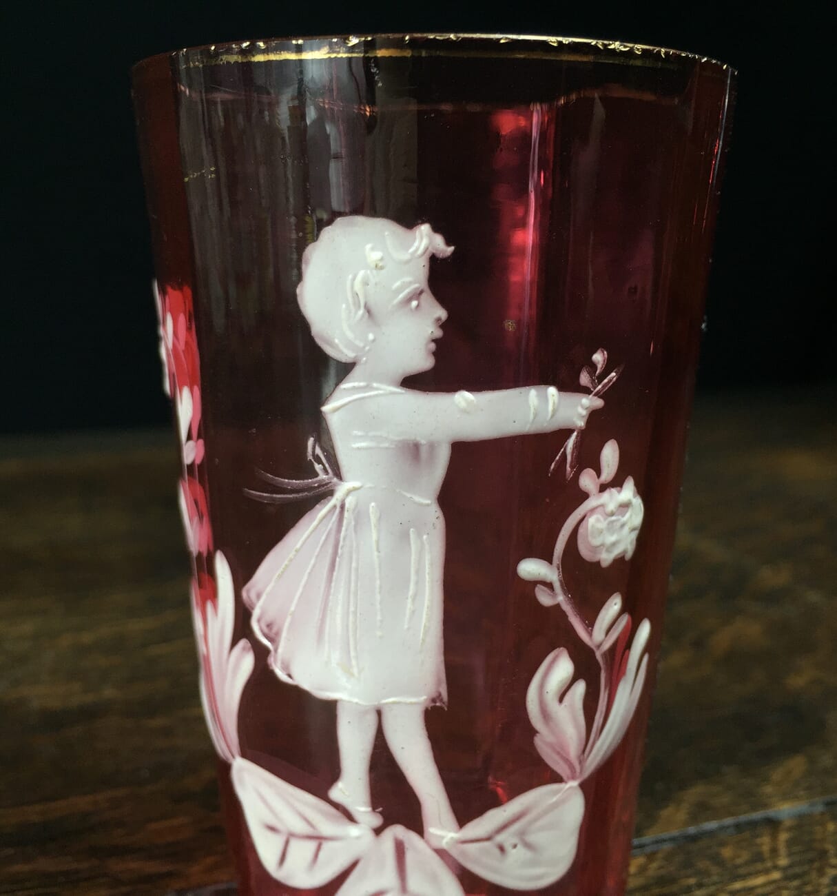 Victorian Mary Gregory Ruby drinking glass, c.1880-12374
