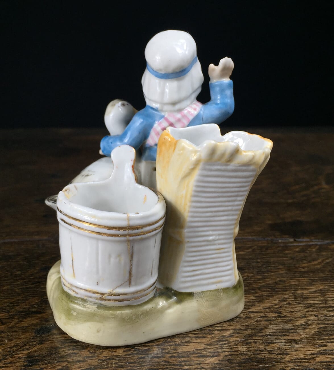 German porcelain match holder, girl & goose, c.1890-12377