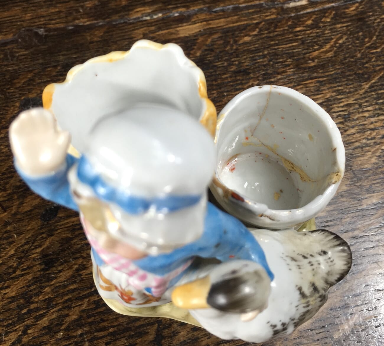 German porcelain match holder, girl & goose, c.1890-12379